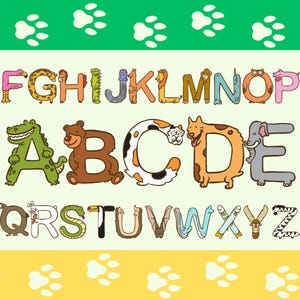 Letras de animales Clipart PNG SVG Bundle, Fuente de animales, Alfabeto de animales, Alfabeto para niños, Monograma, Garabato, Sublimación, Letra del alfabeto imprimible
