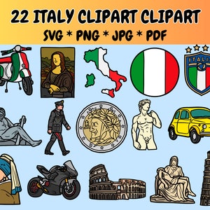 22 Italië clipartbundel SVG PNG JPG PDF-pictogrammen, Rome clipart, Colosseum clipart, Italiaanse clipart, vectorgraphics, illustraties
