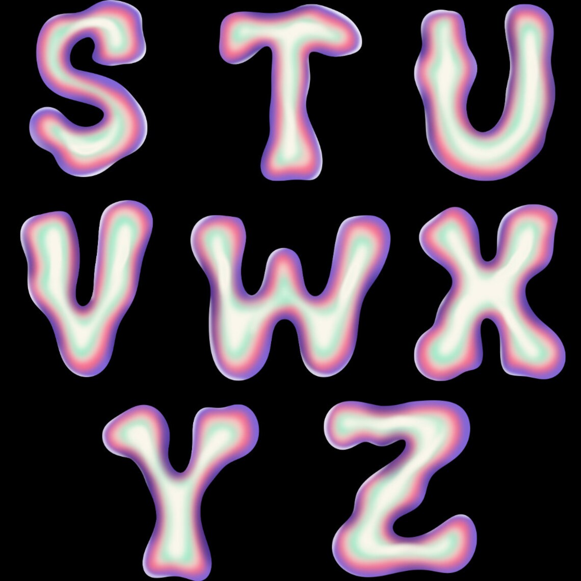 Holographic Letters Clipart PNG SVG Bundle, Holographic Font ...
