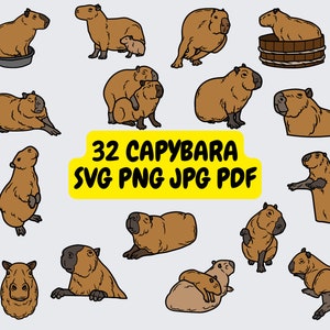 32 Capybara Clipart Bundle SVG PNG JPG PdF Icons, Pet Clipart, Wild Animal Clipart, Graphics Illustrations