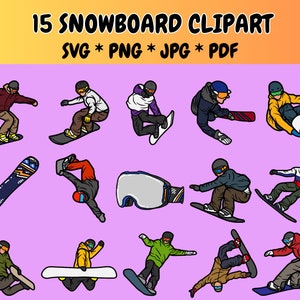 15 Snowboard Clipart Bundle SVG PNG JPG PdF Icons, Snowboard Clipart, Wintersport Clipart, Snowboarder SVG, Grafiken Illustrationen