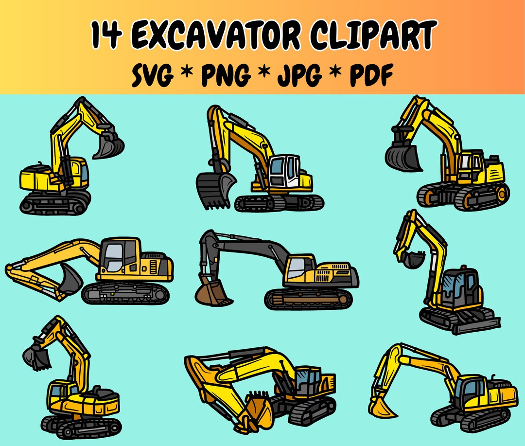 14 Excavator Clipart Bundle SVG PNG JPG Pdf Icons, Construction