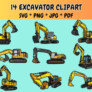14 Bagger Clipart Bundle SVG PNG JPG PdF Icons, Bau, Bulldozer, schwere Maschine, schwere Ausrüstung, Vektor-Grafiken