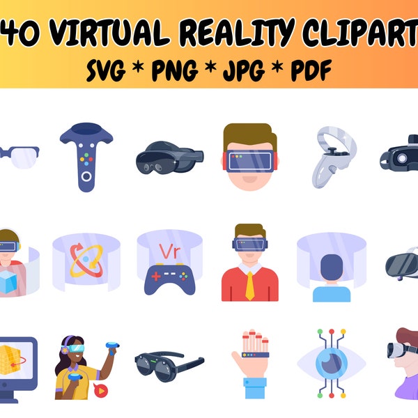 40 Virtual Reality Clipart Bundle SVG PNG JPG PdF, Vr Clipart, Vr Headset Clipart, Technology Clipart, Graphics Illustrations