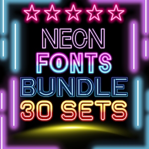 Neon Font Clipart Bundle: 30 Glowing Alphabet Sets (SVG, PNG)