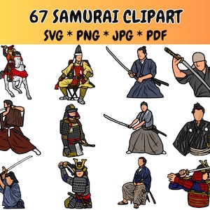 67 samurai clipartbundel SVG PNG JPG PdF-pictogrammen, Japanse krijger, ninja-clipart, vectorafbeeldingen