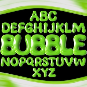 Letras verdes borbulhantes 3D Clipart PNG SVG Bundle, Fonte borbulhante, Alfabeto borbulhante, Fonte 3D, Monograma, Doodle, Sublimação, Letra para impressão