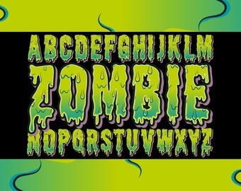 Zombie Font Clipart: Halloween Alphabet PNG SVG Bundle