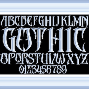 Gotisch zilver esoterisch lettertype SVG PNG, oude Duitse letterstijl, chroom metallic alfabet, grotesk alfabet, middeleeuwse letters, Instant Download