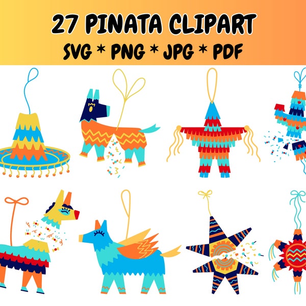 27 Pinata Clipart Bundle SVG PNG JPG PdF Icons, Cinco De Mayo Clipart, Fiesta Clipart, Vector Graphics, Piñata, Cinco De Mayo Printable