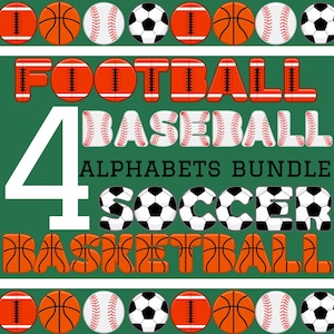 Sport Letters 4 Alphabets Bundle, Soccer font, Baseball letters, Basketball Alphabet, Football Font, Printable Clipart Letters Canva Cricut