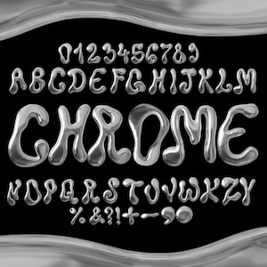 Pacote de letras PNG SVG de prata com bolhas cromadas, fonte borbulhante, alfabeto borbulhante, fonte 3D, monograma, rabisco, sublimação, alfabeto líquido ondulado