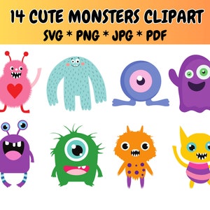 14 Cute Monsters Clipart Bundle SVG PNG, Kawaii Monster, Party Monsters, Cute Monster Kids, Birthday Monsters, Little Monsters