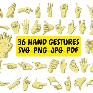 36 Hand Gestures Clipart Bundle SVG PNG JPG PdF, Sinais de mão, Clipart de sinais de mão, Punho Svg, Sinal de dedo, Ilustrações gráficas