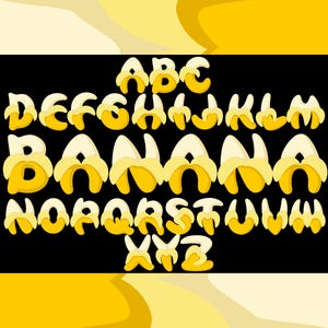 Bananen Buchstaben PNG SVG Clipart Bundle, Mini Banane Alphabet, Banane Schrift zwar, Banane Doodle, Obst Schrift, Obst Buchstaben, Obst Alphabet