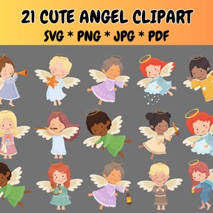 21 niedliche Engel Clipart Bundle SVG PNG, kleine Engelflügel, Baby Engel, Kinder Engel, Taufe Clipart, Taufe, Kawaii Engel