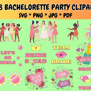 28 vrijgezellenfeest clipart bundel SVG PNG JPG PDF-pictogrammen, bruids douche clipart, bruiloft clipart, huwelijk clipart, vectorgraphics