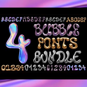 3Dクロームバブル文字クリップアートバンドル：PNG SVGアルファベット（デジタルダウンロード）