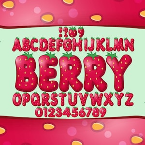 Bundle de fraises lettres PNG SVG Clipart, alphabet fraise, police de caractère fraise, fraise numéros, police de fruits lettres de fruits alphabet de fruits