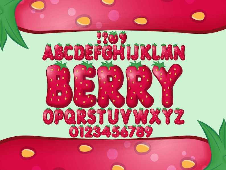 Strawberry Font: PNG SVG Clipart Bundle - Fruit Letters & Numbers - Etsy