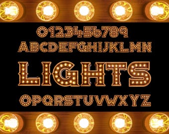 3D Marquee Light Font Clipart: Retro Alphabet PNG SVG Bundle