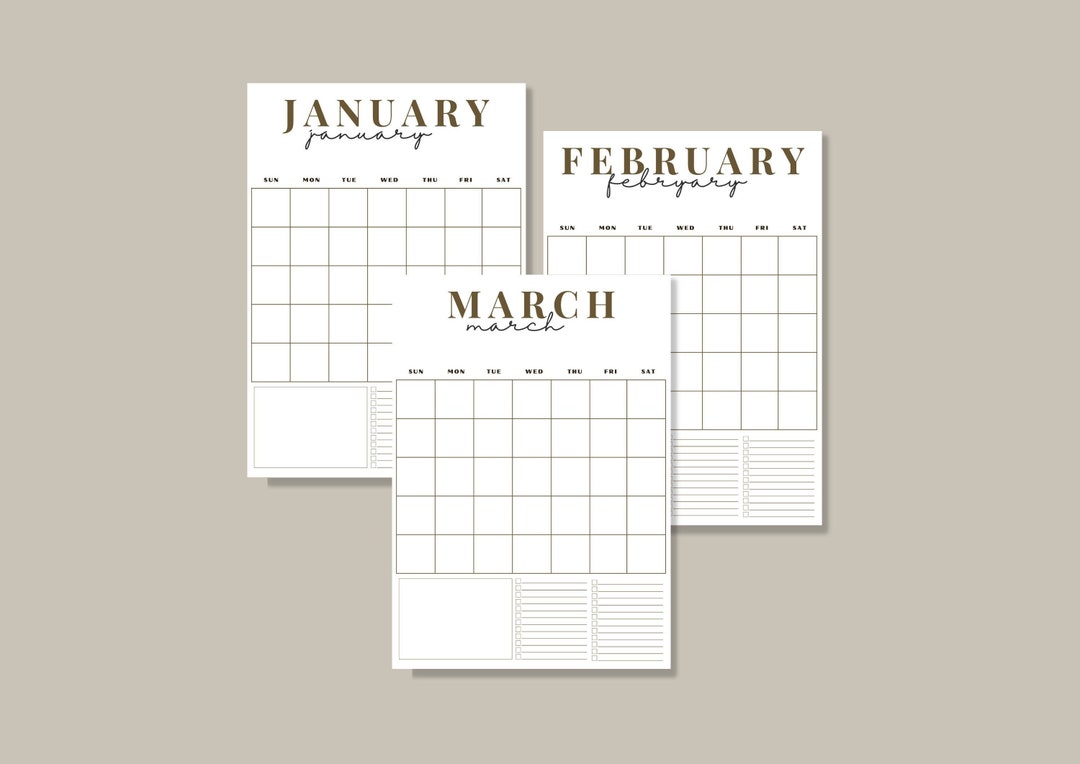 Printable Blank Calendar sunday Start Instant Download - Etsy