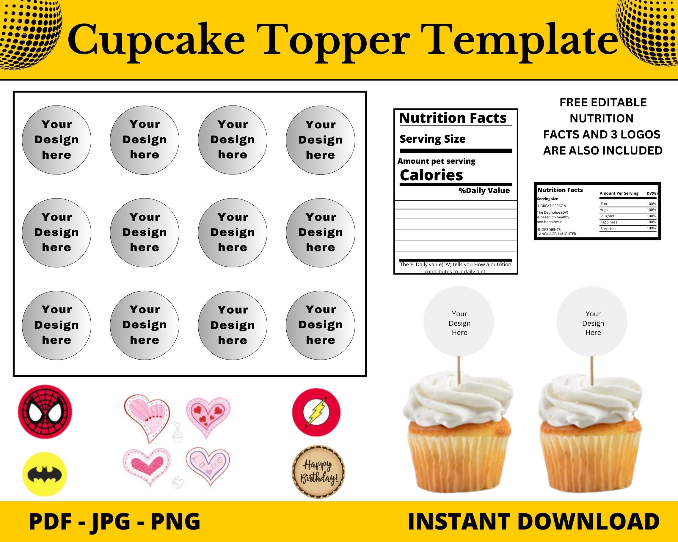 Cupcake Topper Templates | Editable Cupcake Topper Templates | Round ...