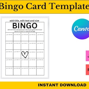 Edytowalny szablon karty bingo PDF, Stwórz własne niestandardowe karty do druku, Pusty szablon karty bingo, Zabawna gra urodzinowa bingo, Karta bingo