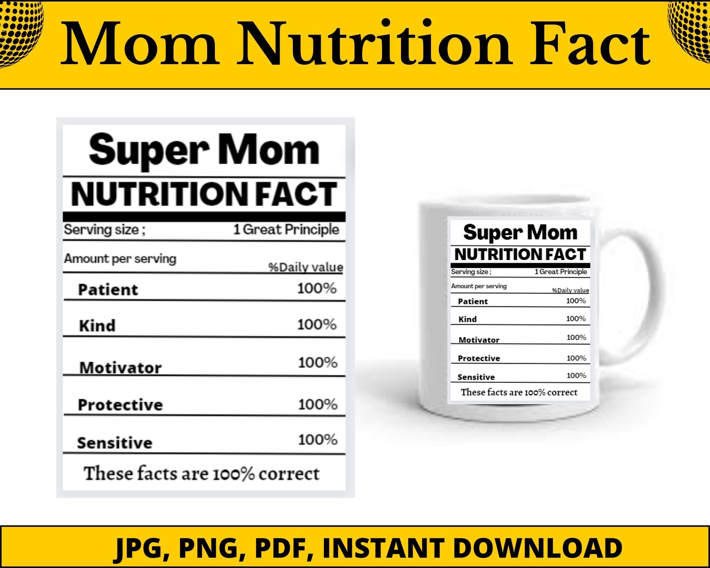 Mom Nutrition Fact, Nutrition Fact, Editable Nutrition Fact, Nutrition ...