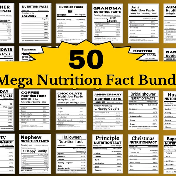 Nutrition Facts Template bundle |Birthday nutrition fact |Nutrition Template||Mom Nutrition fact| Party Favor Template| Nutritionfacts
