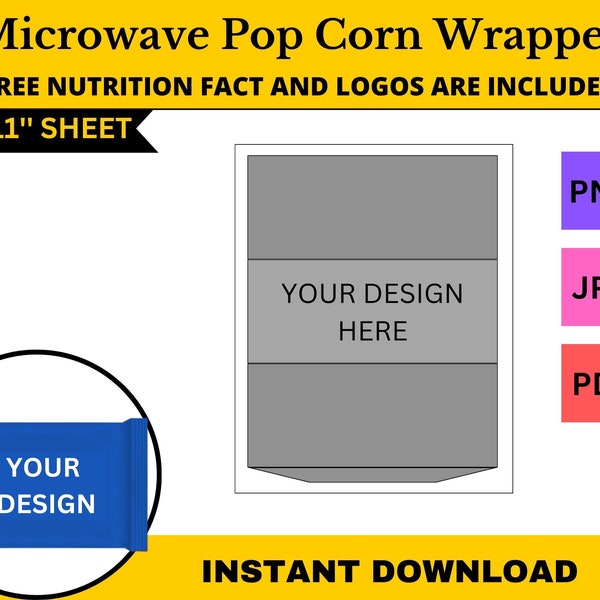 Microwave popcorn Wrapper Template,Popcorn Box Template,Snack Box Template, Party Favors, Popcorn box svg, popcorn wrapper,microwave popcorn