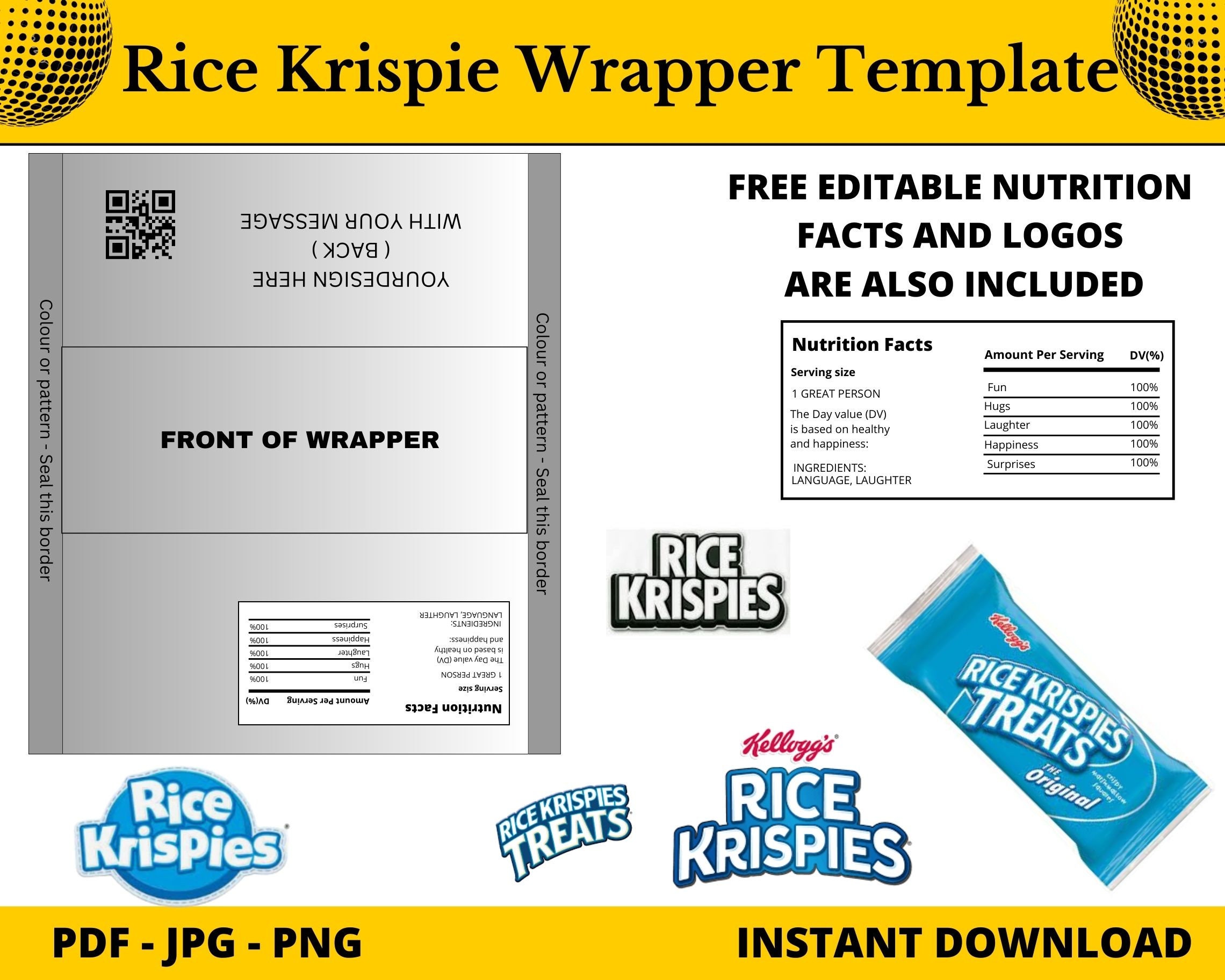 Rice Krispies Treat Labels Rice Krispies Wrapper Template Rice Krispies Template Canva Editable ...