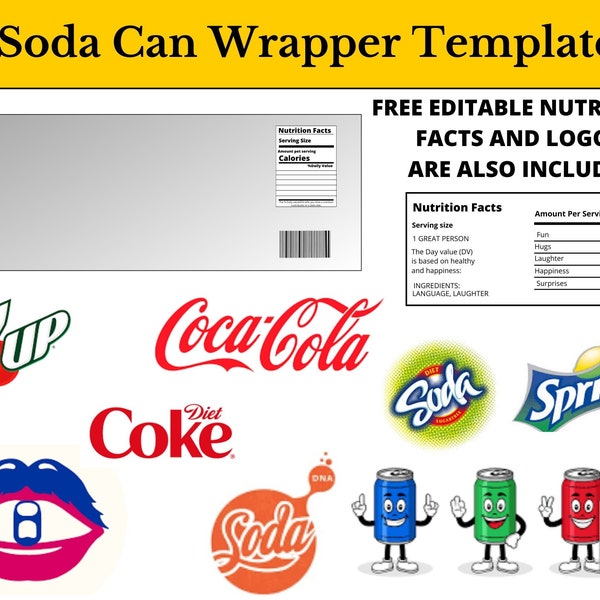 Soda Can Label Vorlage | Soda Can Wrapper | Coca Cola Verpackung | Kundenspezifische Dosenvorlage | Blanko Getränkedose | Soda Can Mitbringsel