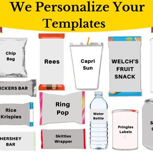 Custom Party Favor Templates Digital Party Favors Bundles and Chip Bag template and Capri Sun Labels chocolate bar Template, Rees Wrapper