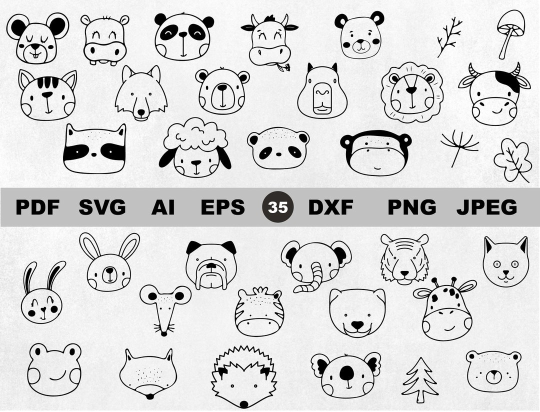 Animals Face Svg File,heads Animals Svg Faces Cute Animal Svg, Animal