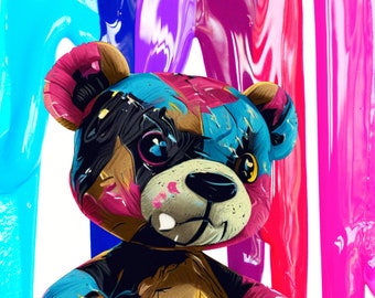 Teddy bear Graffiti Pink and Black swag Teddy Bear Trendy Teddy Bear digital download Sublimation best for Tees and More! Rapper Teddy Bear