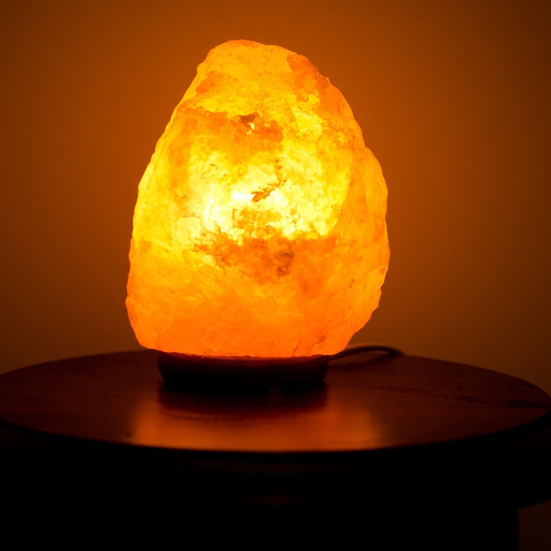 Salt Lamp rock With Wooden Base 11 Cm / 0.57kg Etsy