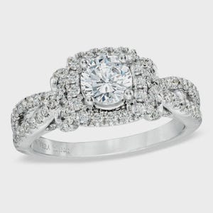 Vera Wang Love Collection 3/4 CT Brilliant Round Diamond Split Shank Engagement Ring in 925 Sterling Silver Antique Channel Set Lovely Ring