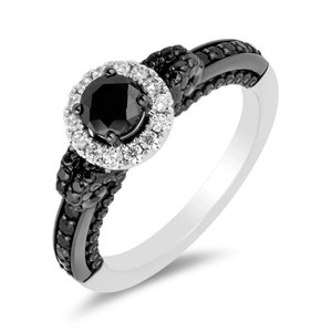 Enchanted Disney Villains Ursula Black Diamond and Peek-a-boo Black Pearl Ring Exuding Mystical Beauty Engagement Ring in Sterling Silver
