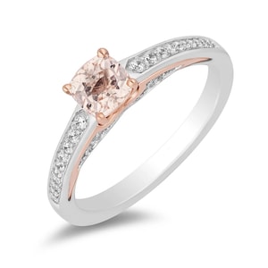 Enchanted Disney Aurora Classic Cushion Cut Morganite and Diamond Engagement Ring in Sterling Silver Solitaire Disney Romantic Propose Ring