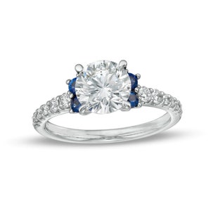 Vera Wang Love Collection Round Brilliant Cut Diamond and Sapphire Engagement Ring in Sterling Silver Beautifully Crafted Ring Teardrop Ring