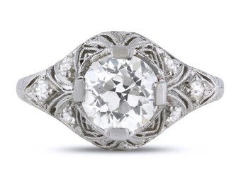 Retro Art Deco Old European Cut Diamond Engagement Ring Edwardian Ring Mid-Century Ring Antique Filigree Ring Romantic Ring Bridesmaid Gift