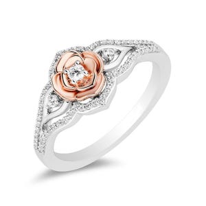 Enchanted Disney Belle Diamond Rose Frame Engagement Ring in Two-Tone Sterling Silver Stunning Ring Beautiful Propose Ring Exquisite Ring