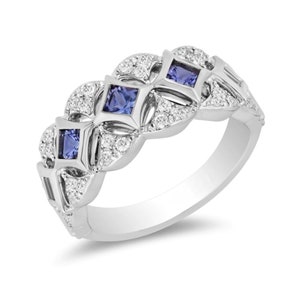Enchanted Disney Ultimate Princess Celebration Tanzanite and Diamond Art Deco Band Luxurious Bridal Ring Stunning Vintage Engagement Ring