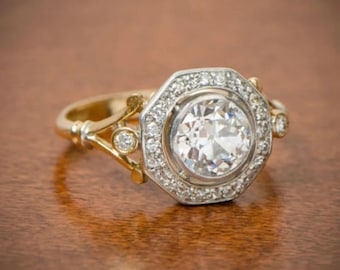 Élégant 1.5 Ct Moissanite Diamond Excellente bague Art Déco Bague de fiançailles édouardienne Bague en diamant de style vintage en or 14 carats et argent sterling
