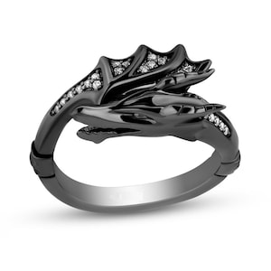 Enchanted Disney Villains Maleficent Diamond Dragon Wrap Ring in Sterling Silver Sculpted Ring Dragon Outstretch Wing Ring Evil Queen Ring