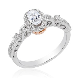 Enchanted Disney Vault Belle Oval Diamond Halo Engagement Ring in Sterling Silver Antique Flower Ring Dazzling Ring Sparkling Ring Love Ring