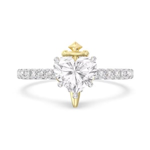 Enchanted Star Villains Evil Queen Heart Diamond Engagement Ring in Two-Tone 925 Silver Diamond Contour Anniversary Band Antique Anchor Ring