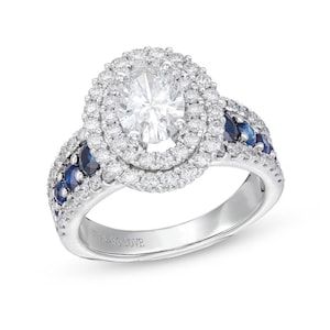 Vera Wang Love Attractive 1 CT Oval-Shape Frame Engagement Ring Vintage-Style Art Deco Blue Sapphire Ring Antique Channel Set Edwardian Ring