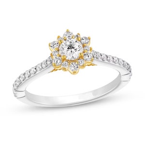 Enchanted Disney Jasmine Diamond Flower Engagement Ring in 14K Two-Tone Gold Charming Ring Antique Sunflower Ring Stunning Birthstone Ring